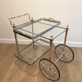 Neoclassical Style Silvered Metal and Brass Drinks Trolley by Maison Baguès