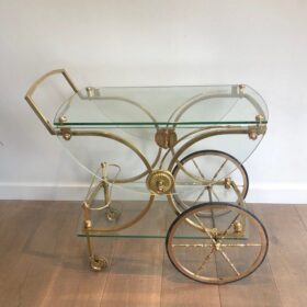 Neoclassical Brass Drinks Trolley with Removable Glass Sides, France