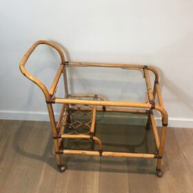 Interesting Rattan Drinks Trolley with Leather Links, French