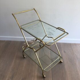 Interesting Italian Design Brass and Engraved Glass Drinks Trolley