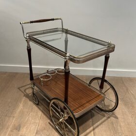 Mahogany and Silvered Brass Drinks Trolley by Maison Jansen