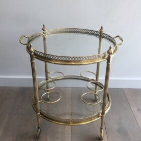 Neoclassical Style Brass Round Drinks Trolley attributed to Maison Jansen