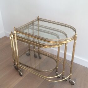 Set of 3 Silvered Brass Nesting Drinks Trolleys with Removable Trays by Maison Bagués