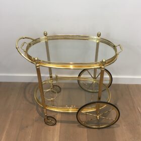 Neoclassical Style Oval Brass Drinks Trolley with Removable Trays by Maison Bagués