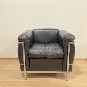 Original LC2 Armchair, Chromed Tubular Steel Frame, 1960s