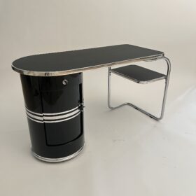 Small Bauhaus Desk by Mauser Werke, Black Lacquer, 1954