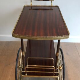 Mahogany and Brass Bar Cart in the style of Maison Jansen.