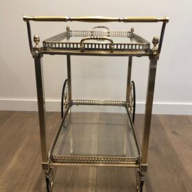 Neoclassical Style Silvered Metal and Brass Drinks Trolley by Maison Baguès