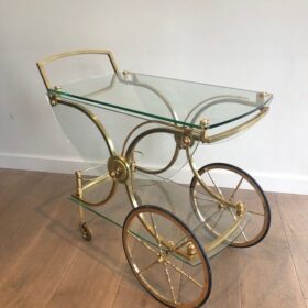 Neoclassical Brass Drinks Trolley with Removable Glass Sides, France