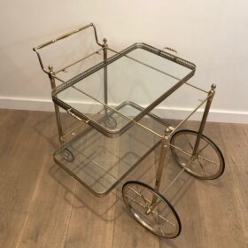 Maison Bagués, Neoclassical Style Silvered Brass Drinks Trolley, French