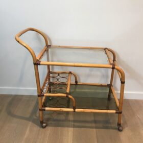 Interesting Rattan Drinks Trolley with Leather Links, French