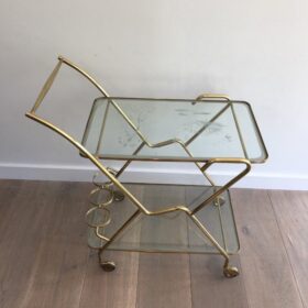 Interesting Italian Design Brass and Engraved Glass Drinks Trolley