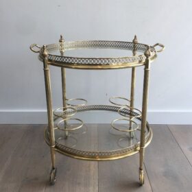 Neoclassical Style Brass Round Drinks Trolley attributed to Maison Jansen