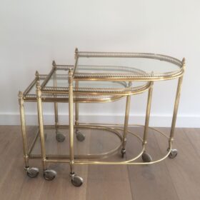 Set of 3 Silvered Brass Nesting Drinks Trolleys with Removable Trays by Maison Bagués