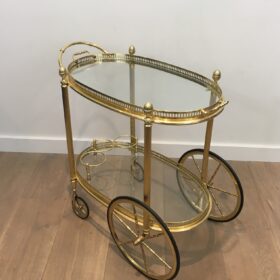 Neoclassical Style Oval Brass Drinks Trolley with Removable Trays by Maison Bagués