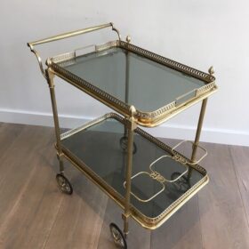 Maison Jansen Brass Bart Cart with Glass Shelves