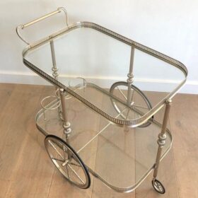 Neoclassical Style Silvered Brass Drinks Trolley in the Style of Maison Jansen