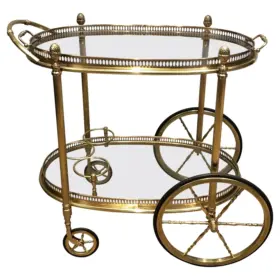 Neoclassical Style Oval Brass Drinks Trolley with Removable Trays by Maison Bagués