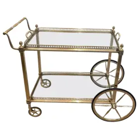 Maison Bagués, Neoclassical Style Silvered Brass Drinks Trolley, French