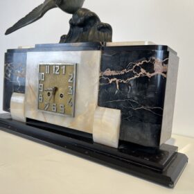 French Art Deco Mantel Clock with Albatross Sculpture, Circa 1930