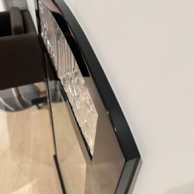 French Art Deco Wall Mirror, Black Lacquer, Silver Leaf, 1930