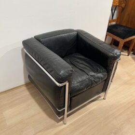 Original LC2 Armchair, Chromed Tubular Steel Frame, 1960s