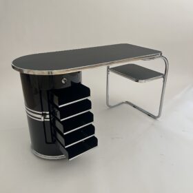 Small Bauhaus Desk by Mauser Werke, Black Lacquer, 1954