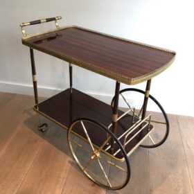 Mahogany and Brass Bar Cart in the style of Maison Jansen.