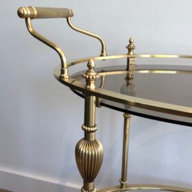 Oval Brass Drinks Trolley with Smoked Glass Shelves Attributed to Maison Jansen