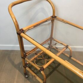 Interesting Rattan Drinks Trolley with Leather Links, French