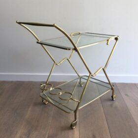 Interesting Italian Design Brass and Engraved Glass Drinks Trolley