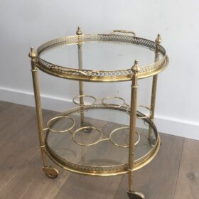 Neoclassical Style Brass Round Drinks Trolley attributed to Maison Jansen