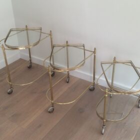 Set of 3 Silvered Brass Nesting Drinks Trolleys with Removable Trays by Maison Bagués