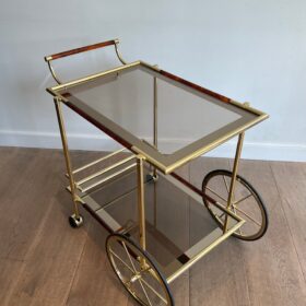 Vintage French Brass Bar Cart from the 1970s