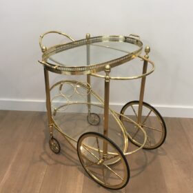 Neoclassical Style Oval Brass Drinks Trolley with Removable Trays by Maison Bagués