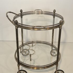 Rare Set of 3 Neoclassical Style Round Silvered Brass Drinks Trolley by Maison Bagués, 1940