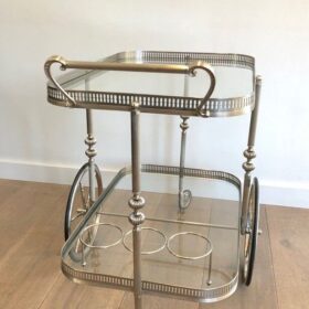 Neoclassical Style Silvered Brass Drinks Trolley in the Style of Maison Jansen