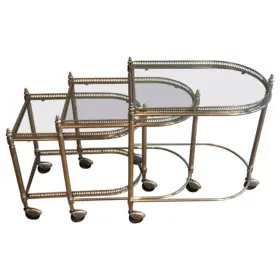 Set of 3 Silvered Brass Nesting Drinks Trolleys with Removable Trays by Maison Bagués