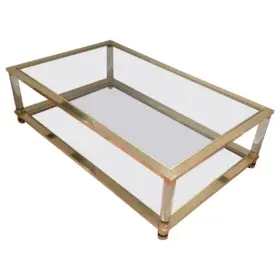 Large Lucite and Brass Coffee Table