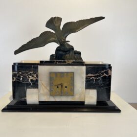 French Art Deco Mantel Clock with Albatross Sculpture, Circa 1930