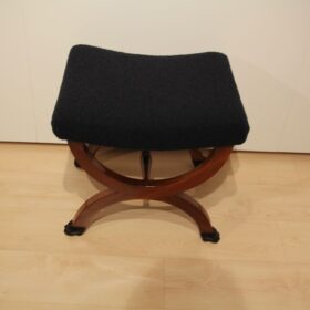 Antique Stool, Paw Feet, Solid Mahogany, Black Boucle, France circa 1860