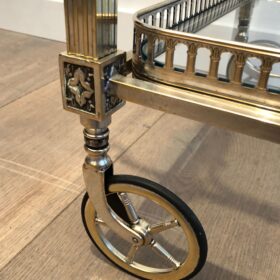 Neoclassical Style Silvered Metal and Brass Drinks Trolley by Maison Baguès