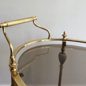 Oval Brass Drinks Trolley with Smoked Glass Shelves Attributed to Maison Jansen