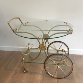 Neoclassical Brass Drinks Trolley with Removable Glass Sides, France