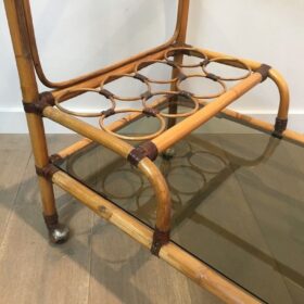 Interesting Rattan Drinks Trolley with Leather Links, French