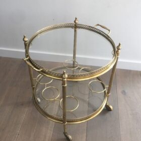 Neoclassical Style Brass Round Drinks Trolley attributed to Maison Jansen