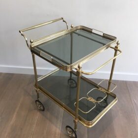 Maison Jansen Brass Bart Cart with Glass Shelves