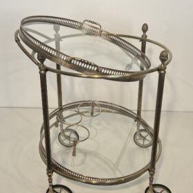 Rare Set of 3 Neoclassical Style Round Silvered Brass Drinks Trolley by Maison Bagués, 1940