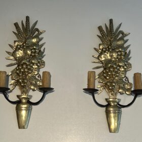 Pair of Bronze and Wrought Iron Sconces