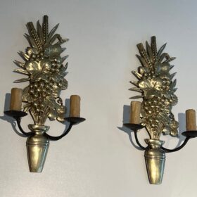 Pair of Bronze and Wrought Iron Sconces